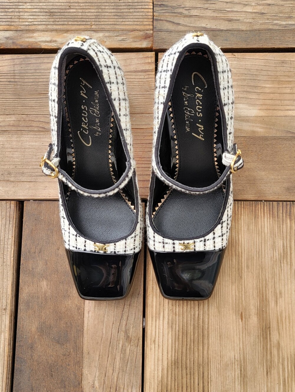 Circus by Sam Edelman Black Patent Toe Tweed Mary Jane Heels Sz 6.5 - Picture 4 of 9